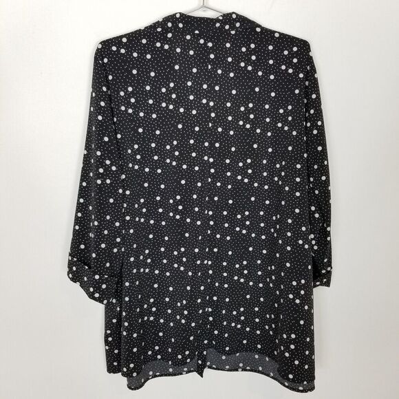 Catherine's Women Plus Polca Dot Button Up Shirt Sz 3X Black White 3/4 Sleeve - Picture 4 of 8